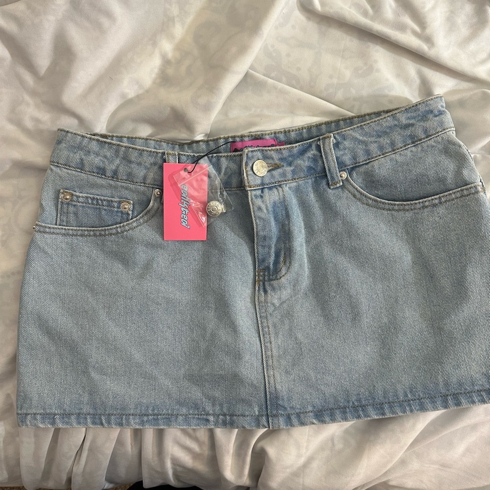 Edikted Light Blue Denim Mini Skirt